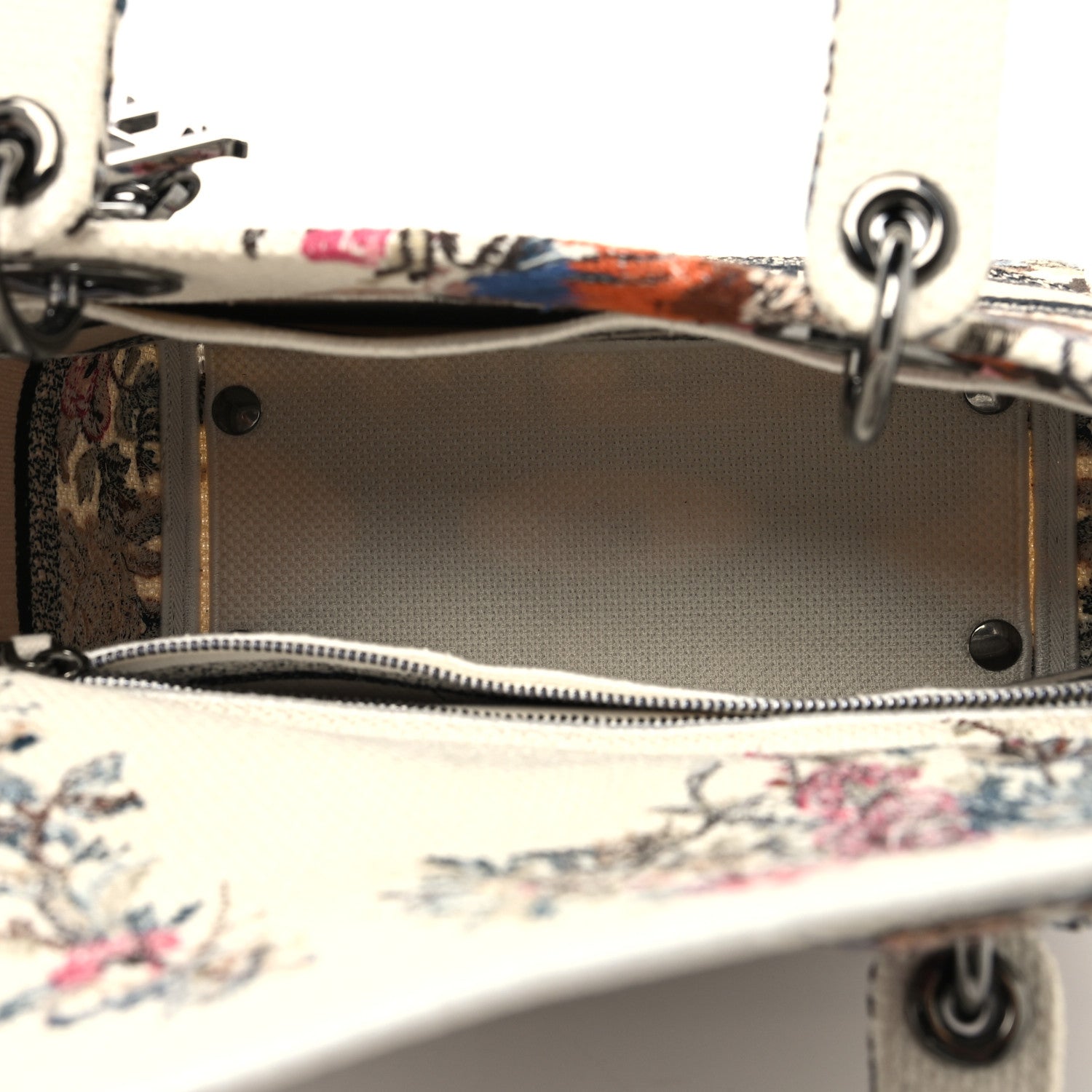 Christian Dior Canvas Embroidered Jardin D'Hive Medium Lady D-Lite Ecru Multicolor 5 of 9