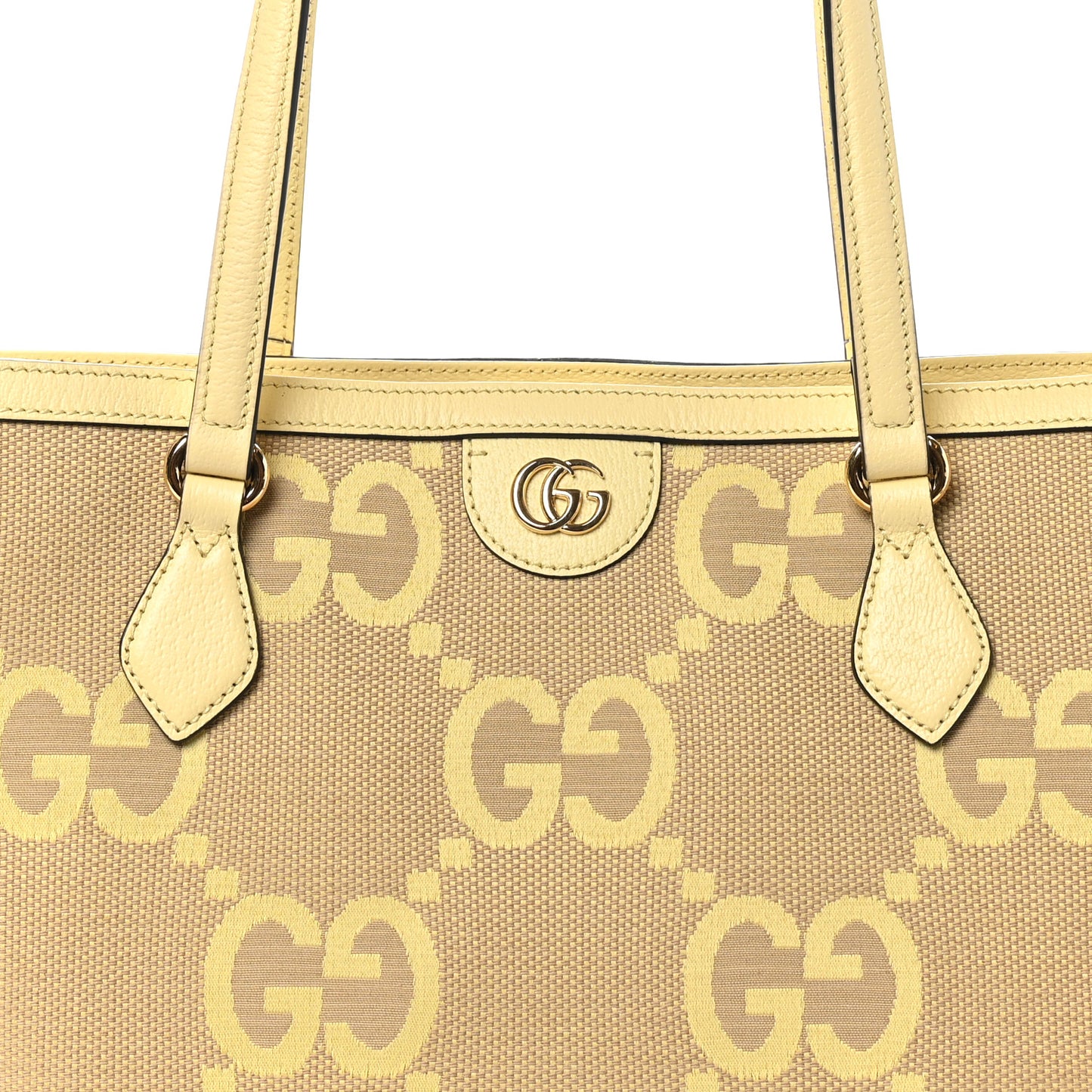 Monogram Jumbo GG Textured Dollar Calfskin Medium Ophidia Shopping Tote Beige Yellow