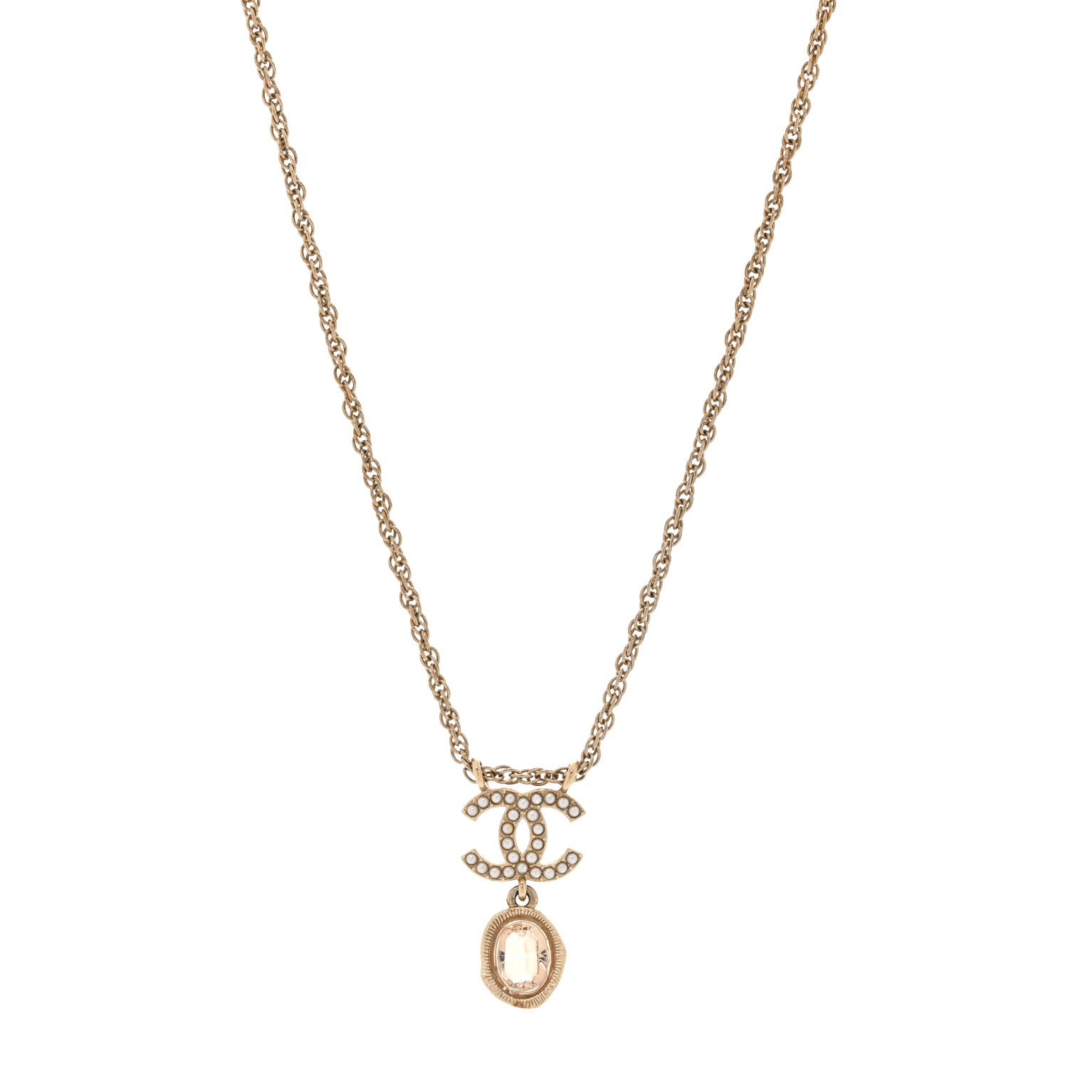 Chanel Crystal Pearl CC Necklace Pearly White Gold 1 of 5