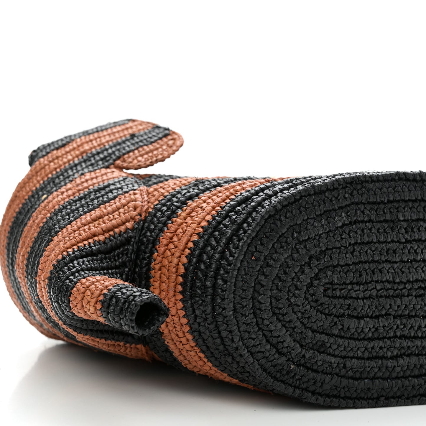 X Paulas Ibiza Raffia Striped Small Elephant Basket Tote Bag Honey Gold Black