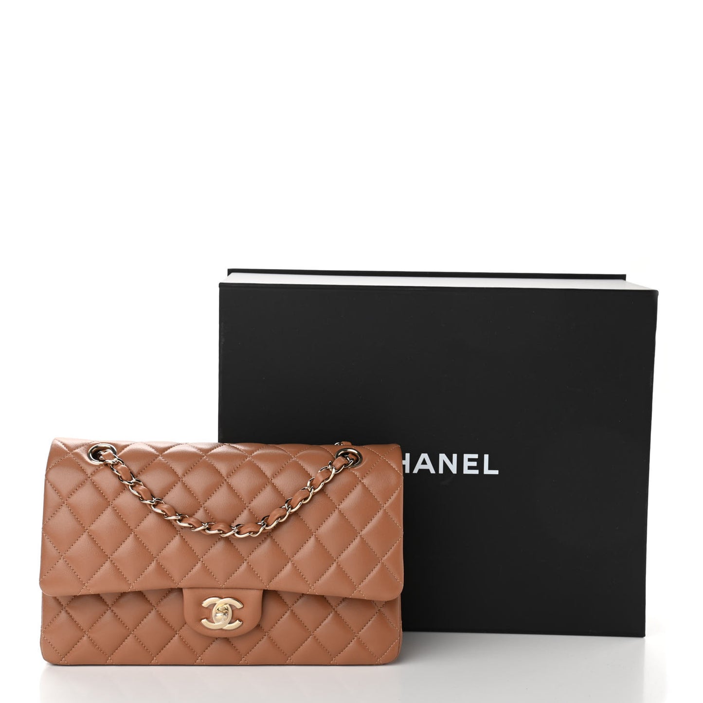 Lambskin Quilted Medium Double Flap Brown