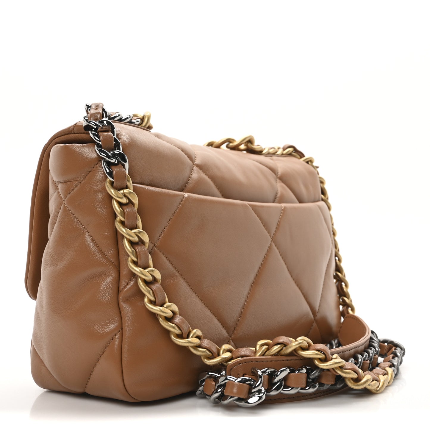 Lambskin Quilted Medium Chanel 19 Flap Light Brown