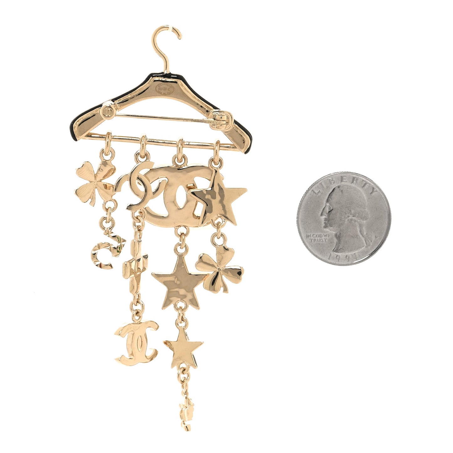 Crystal Gripoix CC Charms Hanger Brooch gold