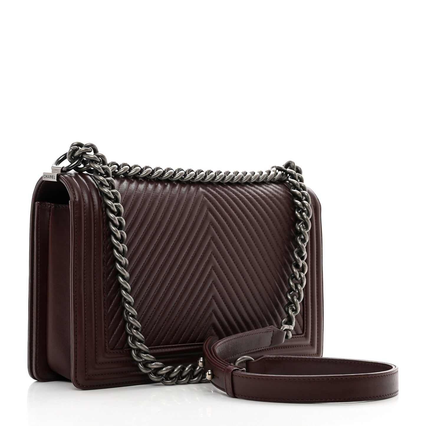 Calfskin Chevron Quilted New Medium Boy Flap Burgundy