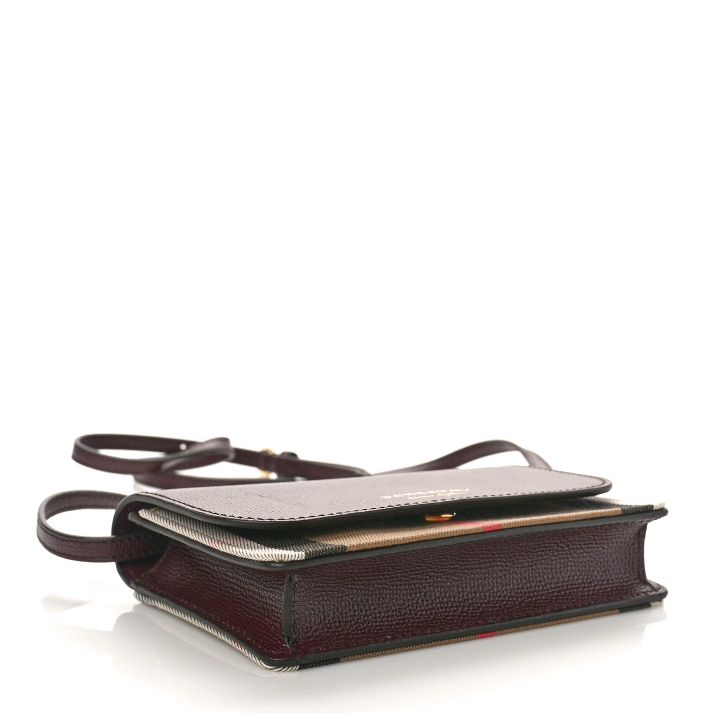 Grained Calfskin House Check Tartan Mix Hampshire Wallet On Chain Mahogany Red