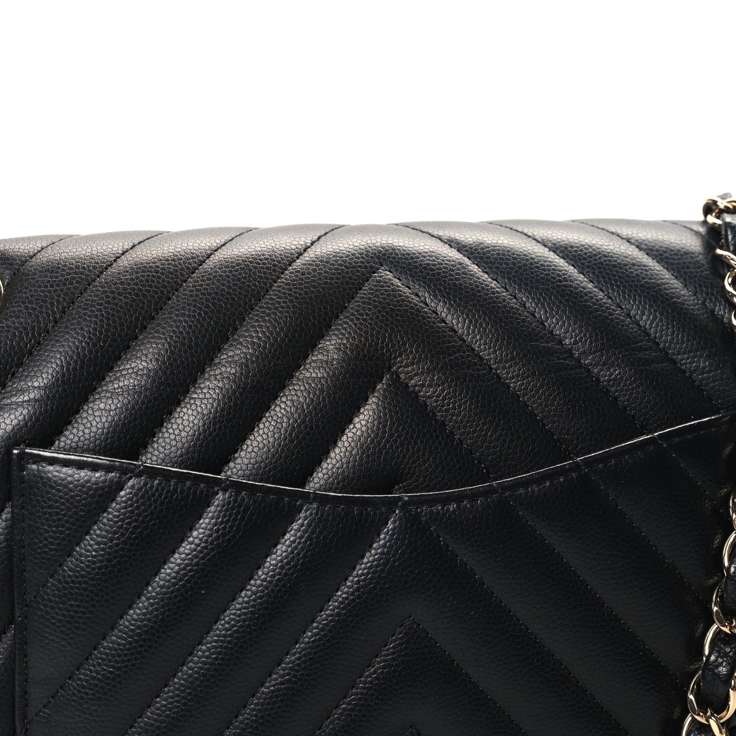 Caviar Chevron Quilted Medium Double Flap Black