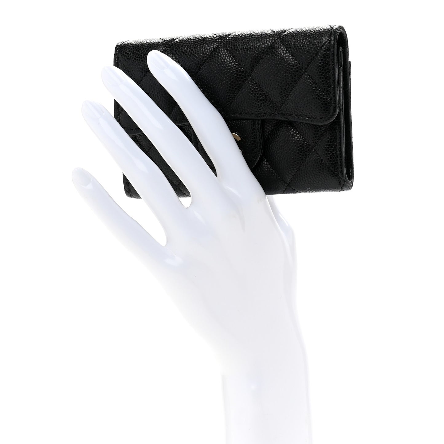 Caviar Quilted Flap Card Holder Wallet Black