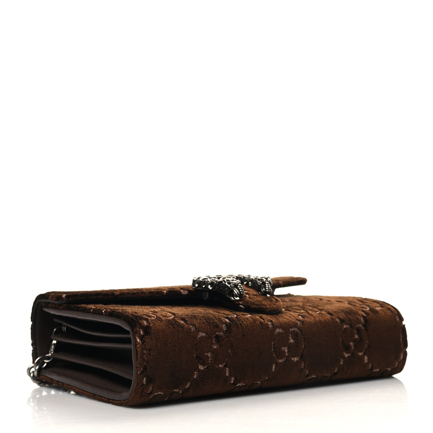 Gucci Velvet GG Monogram Mini Dionysus Chain Wallet Brown 4 of 11