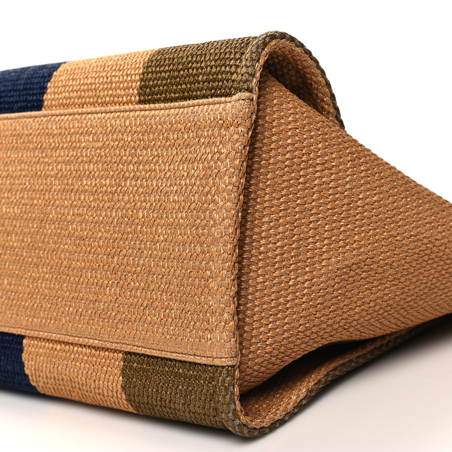Straw Raffia Calfskin Striped Medium Deauville Tote Khaki Beige Navy Blue