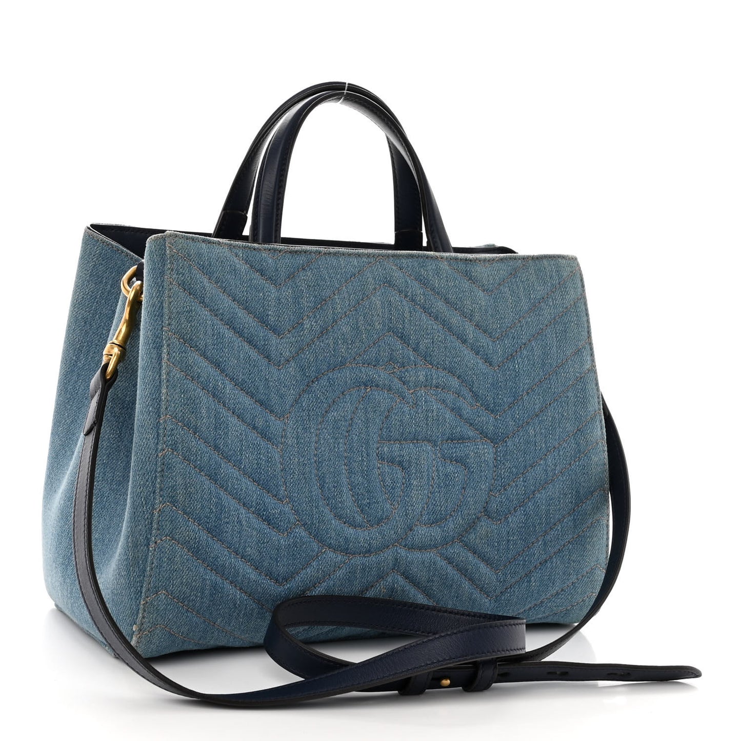 Denim Matelasse Small Pearly GG Marmont Tote Blue