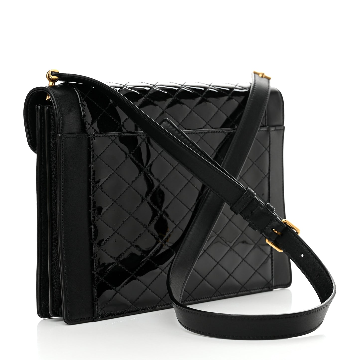 Calfskin Quilted Lacquered Gaby Satchel Black