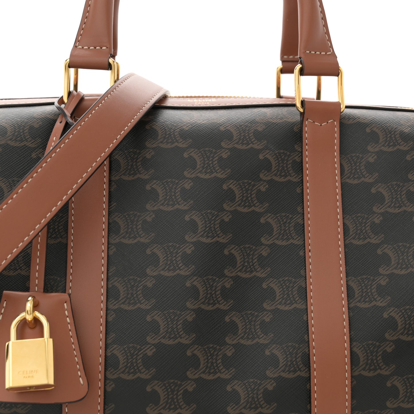 Triomphe Canvas Calfskin Large Boston Bag Tan