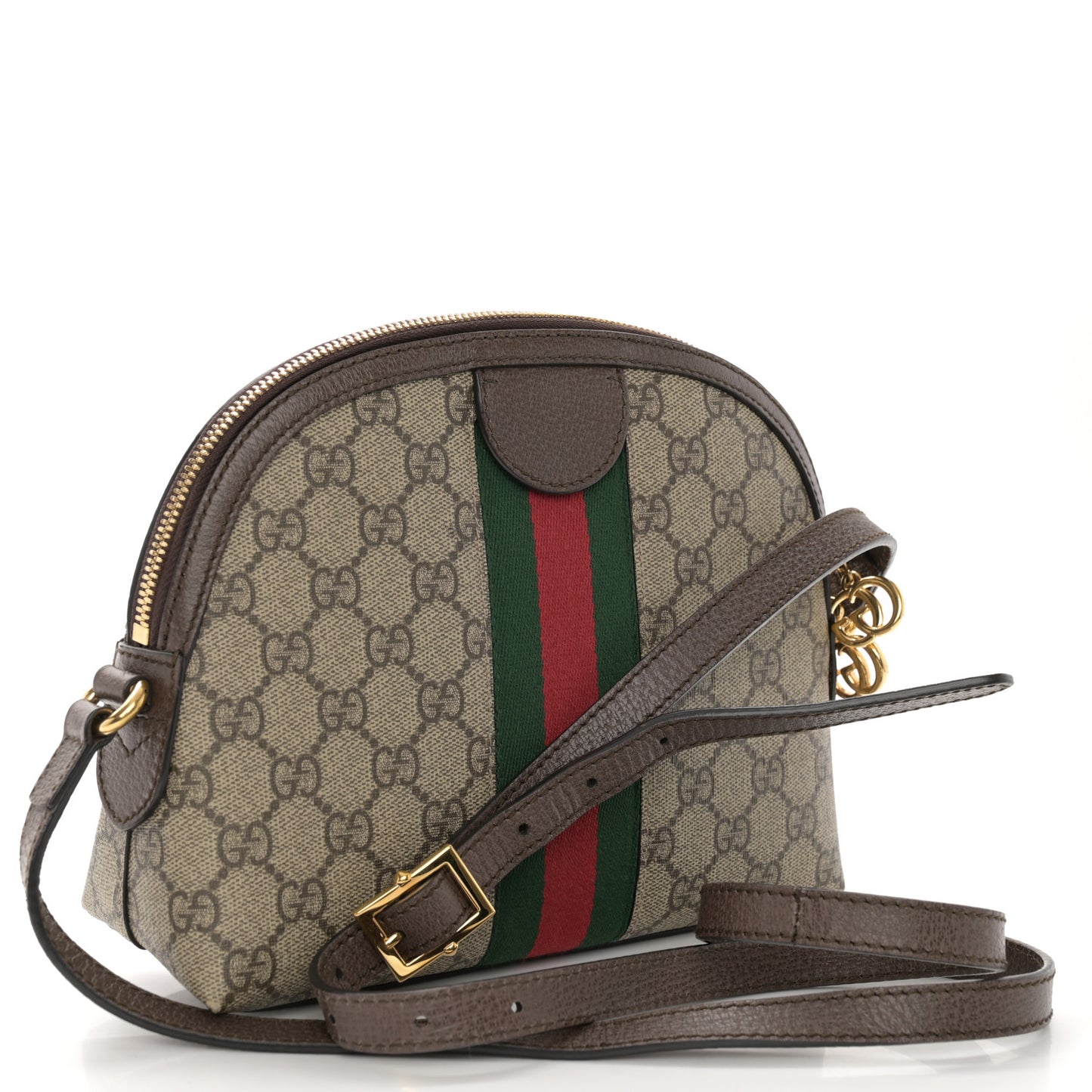 GG Supreme Monogram Textured Dollar Calfskin Web Small Ophidia Dome Shoulder Bag Beige Ebony New Acero