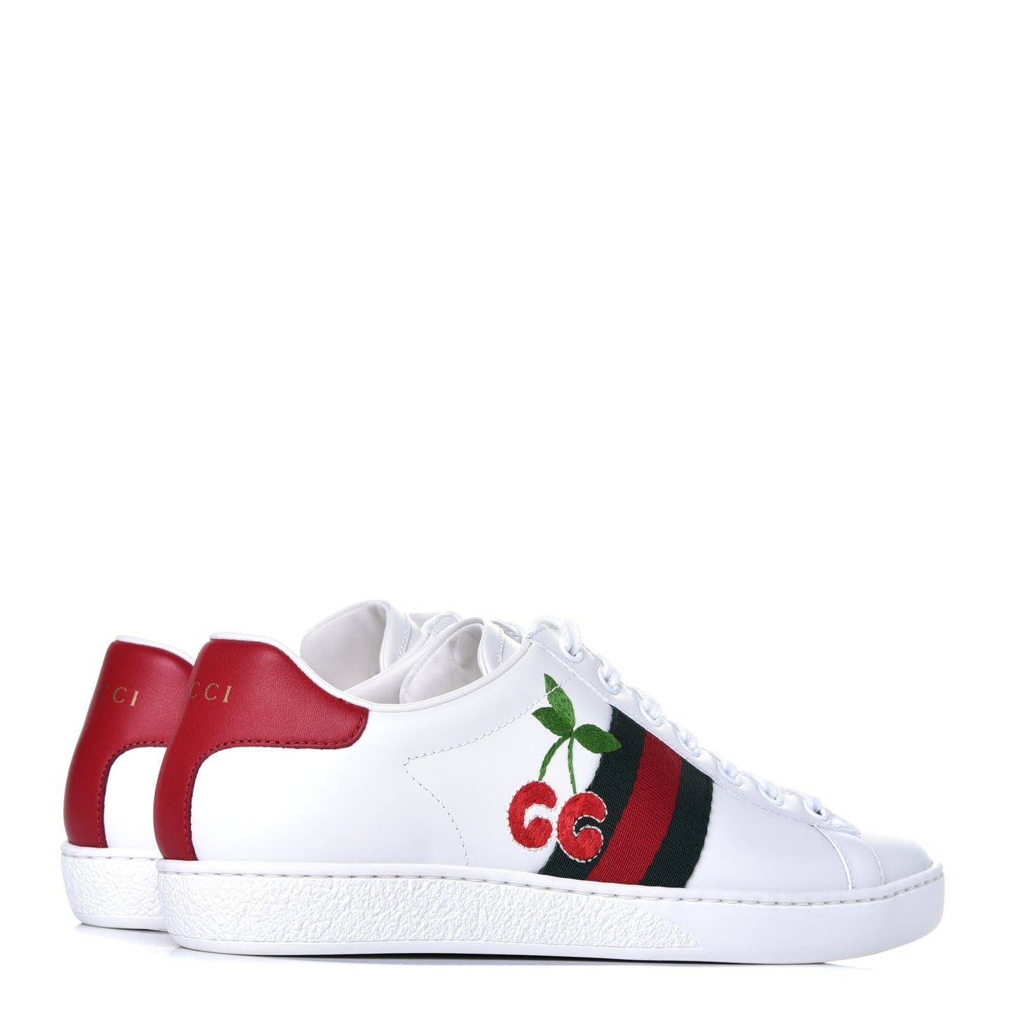 Calfskin Web Cherry Embroidered Womens Ace Sneakers 37 White