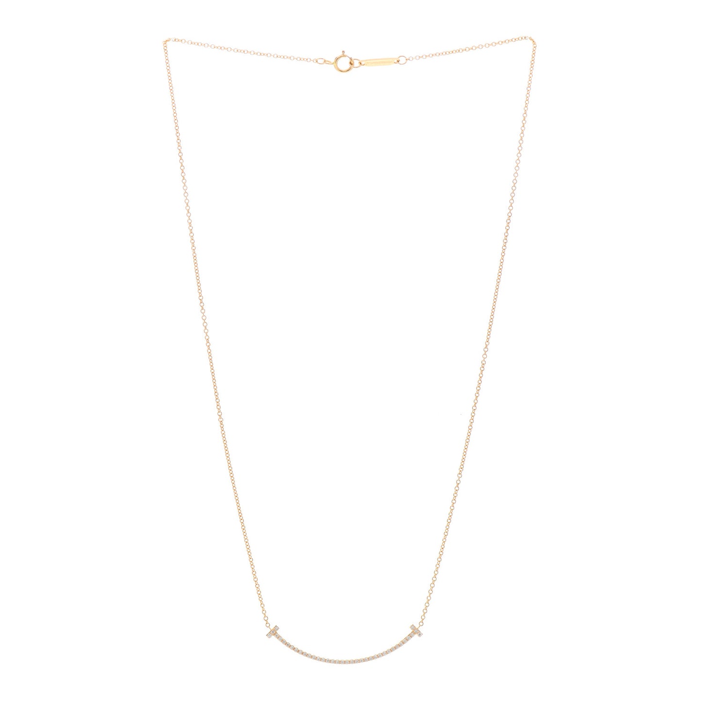 18K Yellow Gold Diamond Small T Smile Pendant Necklace
