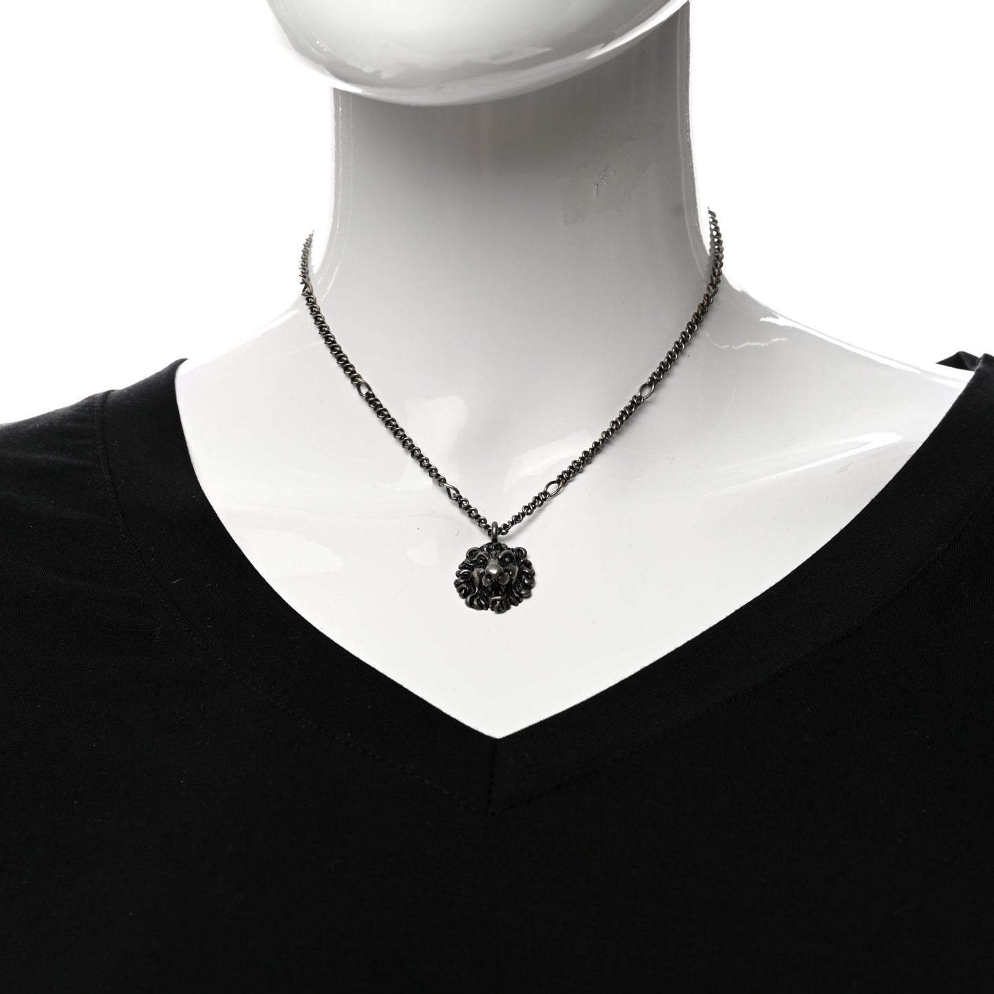 Metal Lion Head Necklace Silver