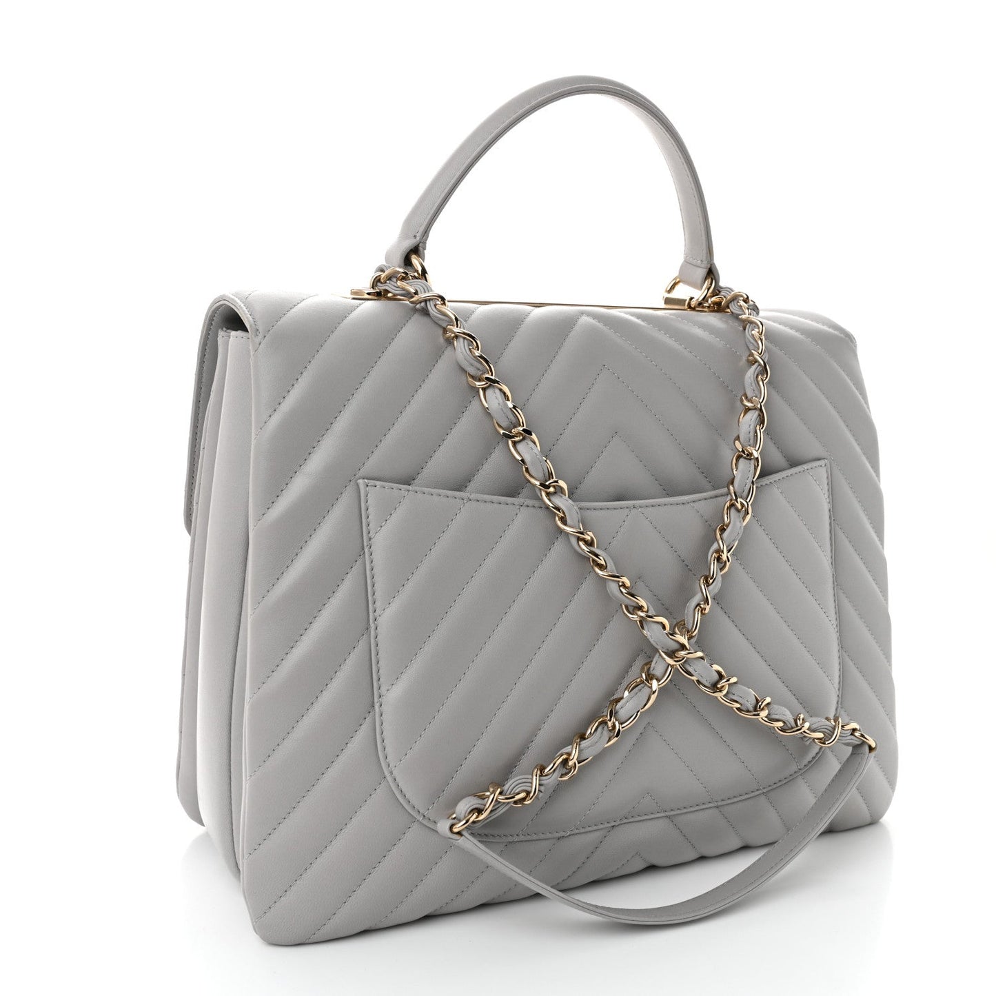 Lambskin Chevron Quilted Large Trendy CC Dual Handle Flap Bag Grey