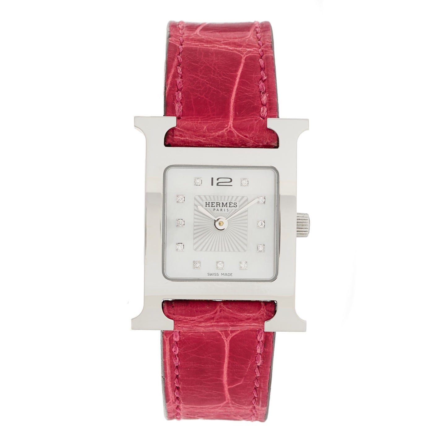 Stainless Steel Alligator Diamond Mother of Pearl 21mm Heure H Hour Quartz Watch Braise