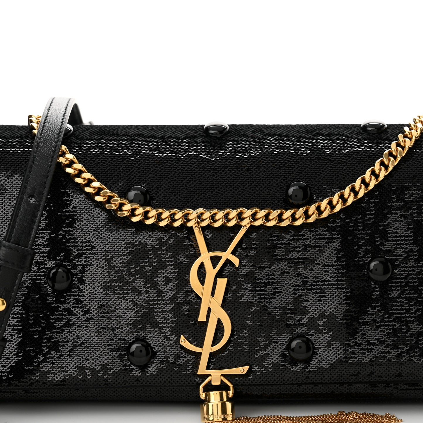 Sequin Satin Monogram Tassel Kate 99 Black