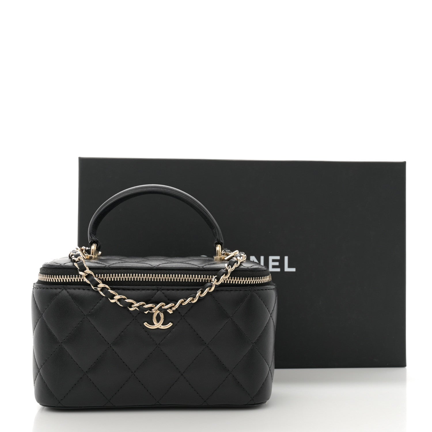 Chanel Lambskin Quilted Small Top Handle Vanity Case With Chain Black 14 of 14