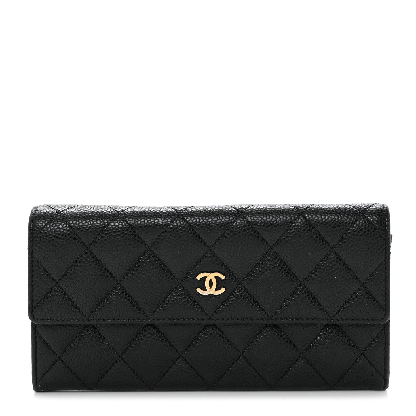 Caviar Quilted Large Gusset Flap Wallet Black
