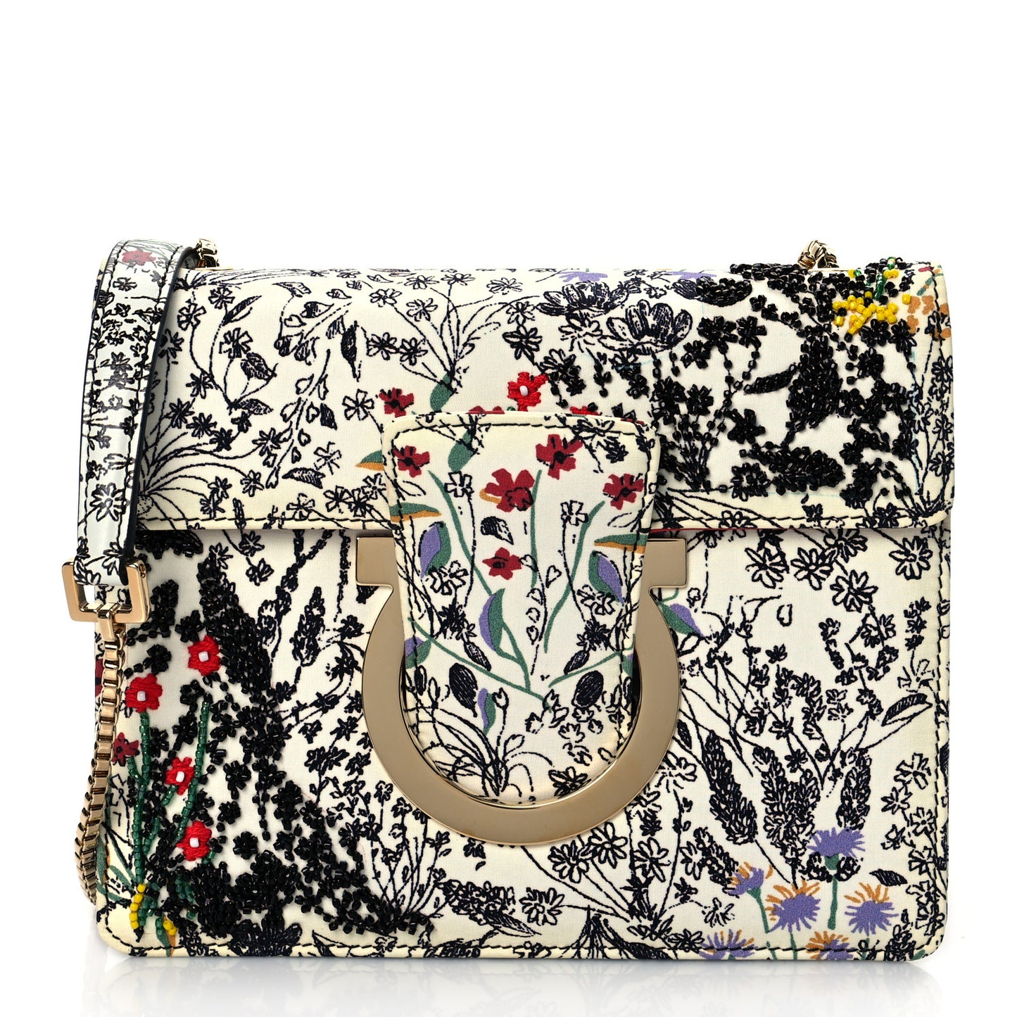 Satin Beaded Thalia Crossbody Bag White Multicolor