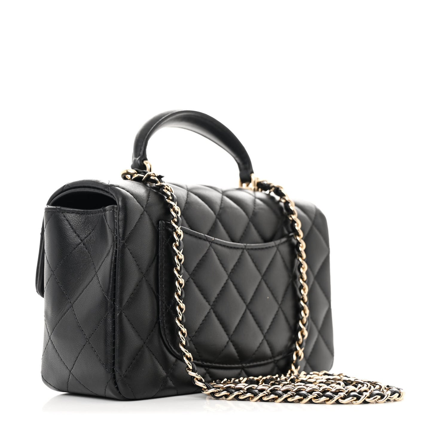 Lambskin Quilted Mini Top Handle Rectangular Flap Black