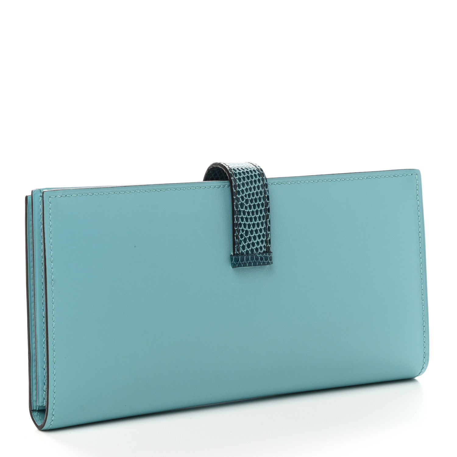 Hermes Tadelakt Lizard Bearn Gusset Wallet Bleu Atoll Bleu Petrole 3 of 8