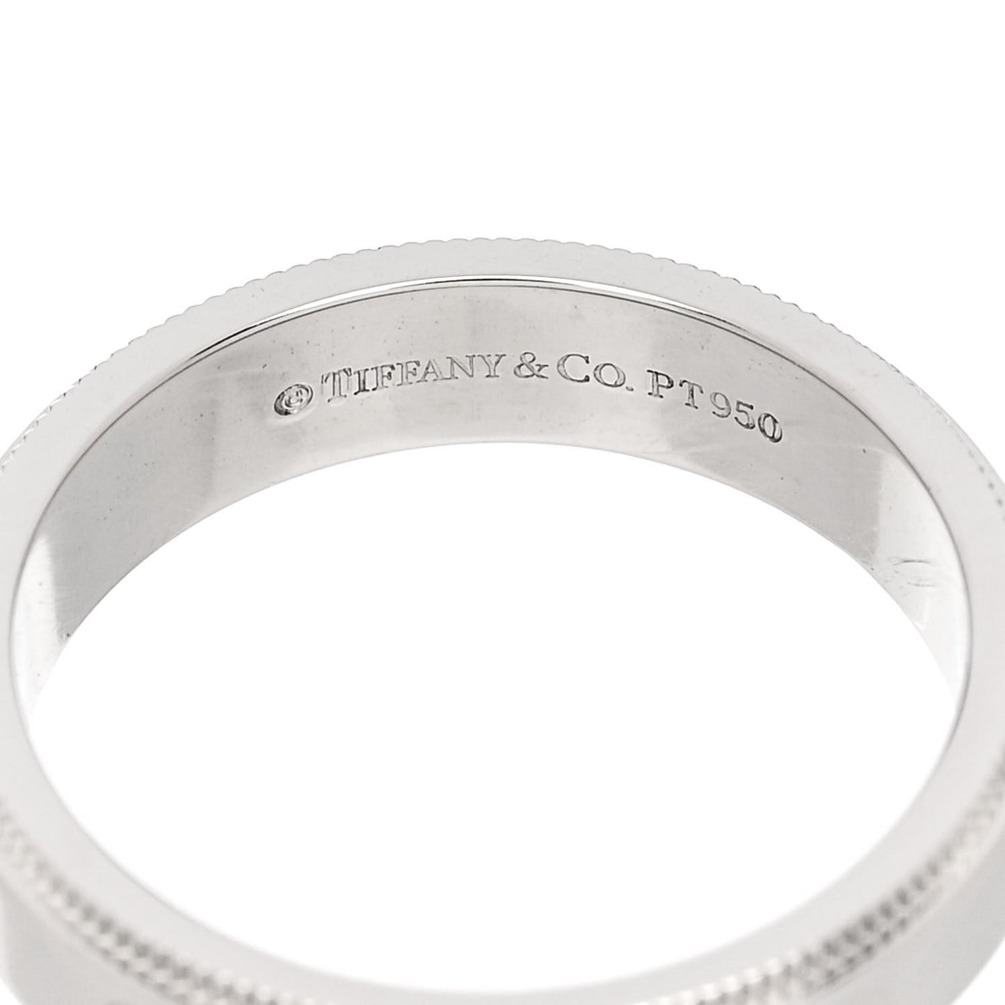 Platinum MIlgrain Logo Band Ring 49 5