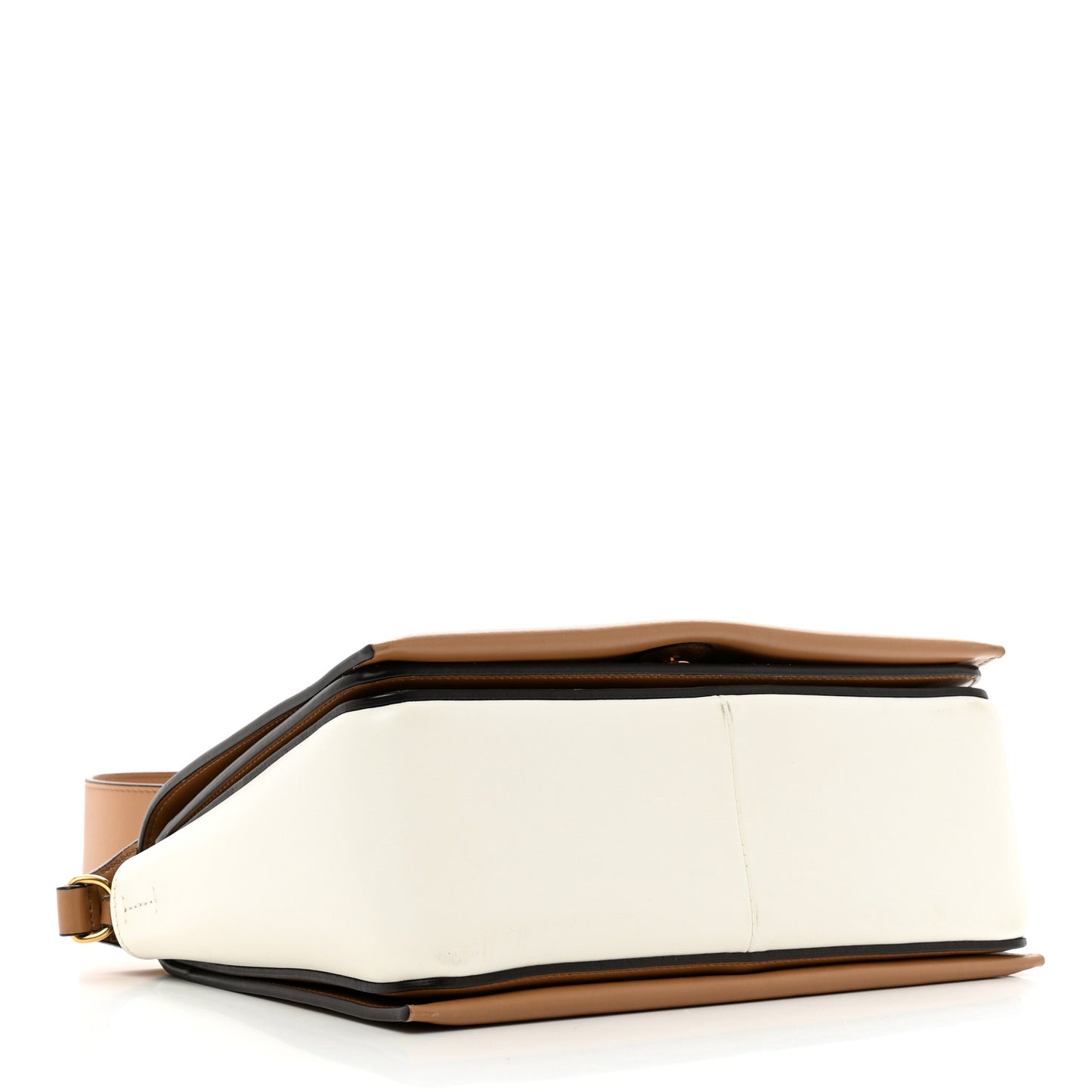 Shiny Smooth Calfskin Medium Frame Shoulder Bag Tan Optic White