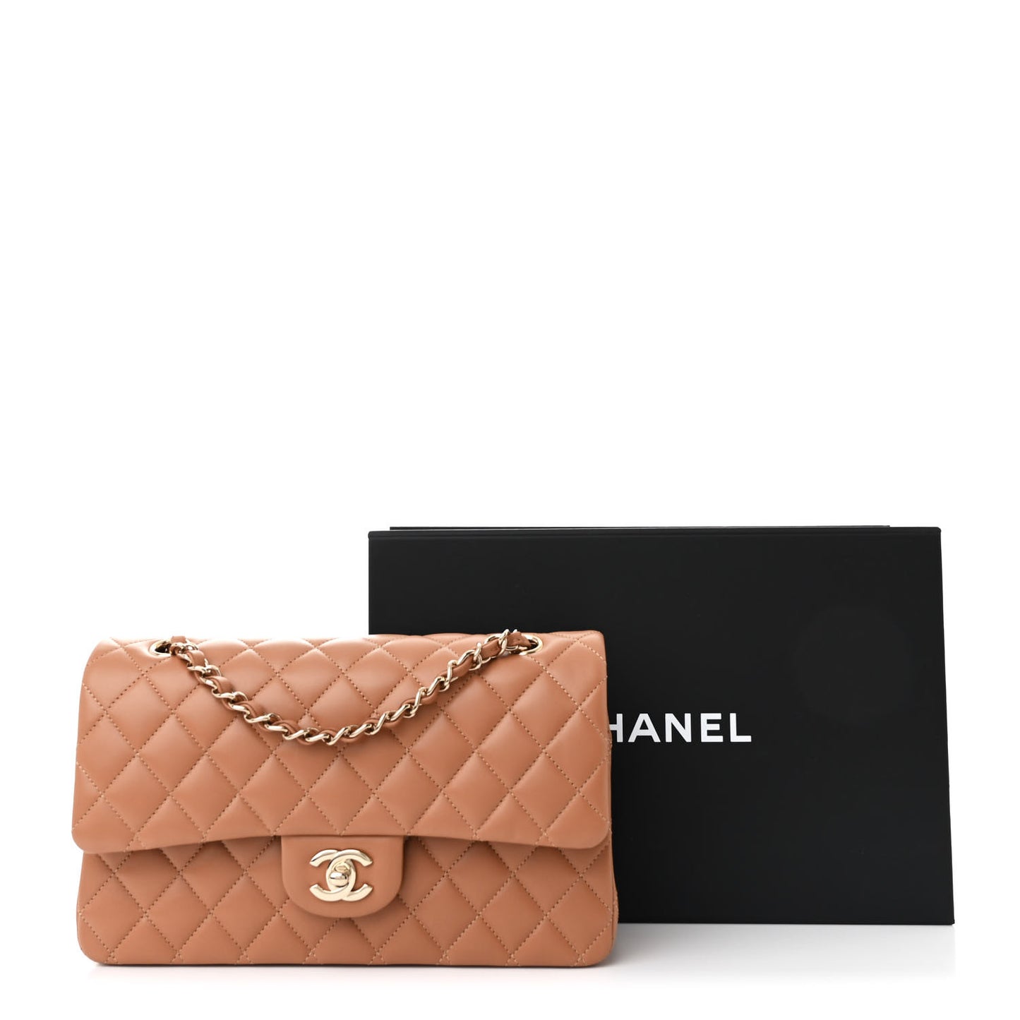 Lambskin Quilted Medium Double Flap Brown