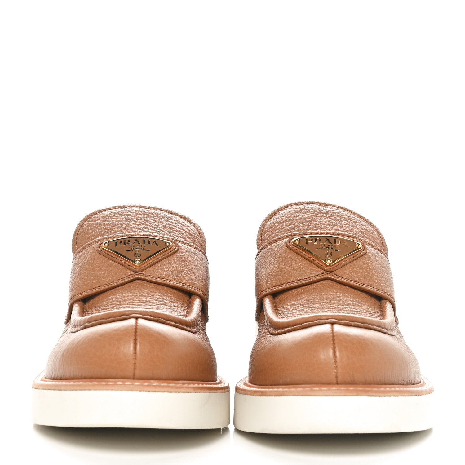 Prada Cervo Triangle 50mm Loafers 37.5 Caramel 2 of 8