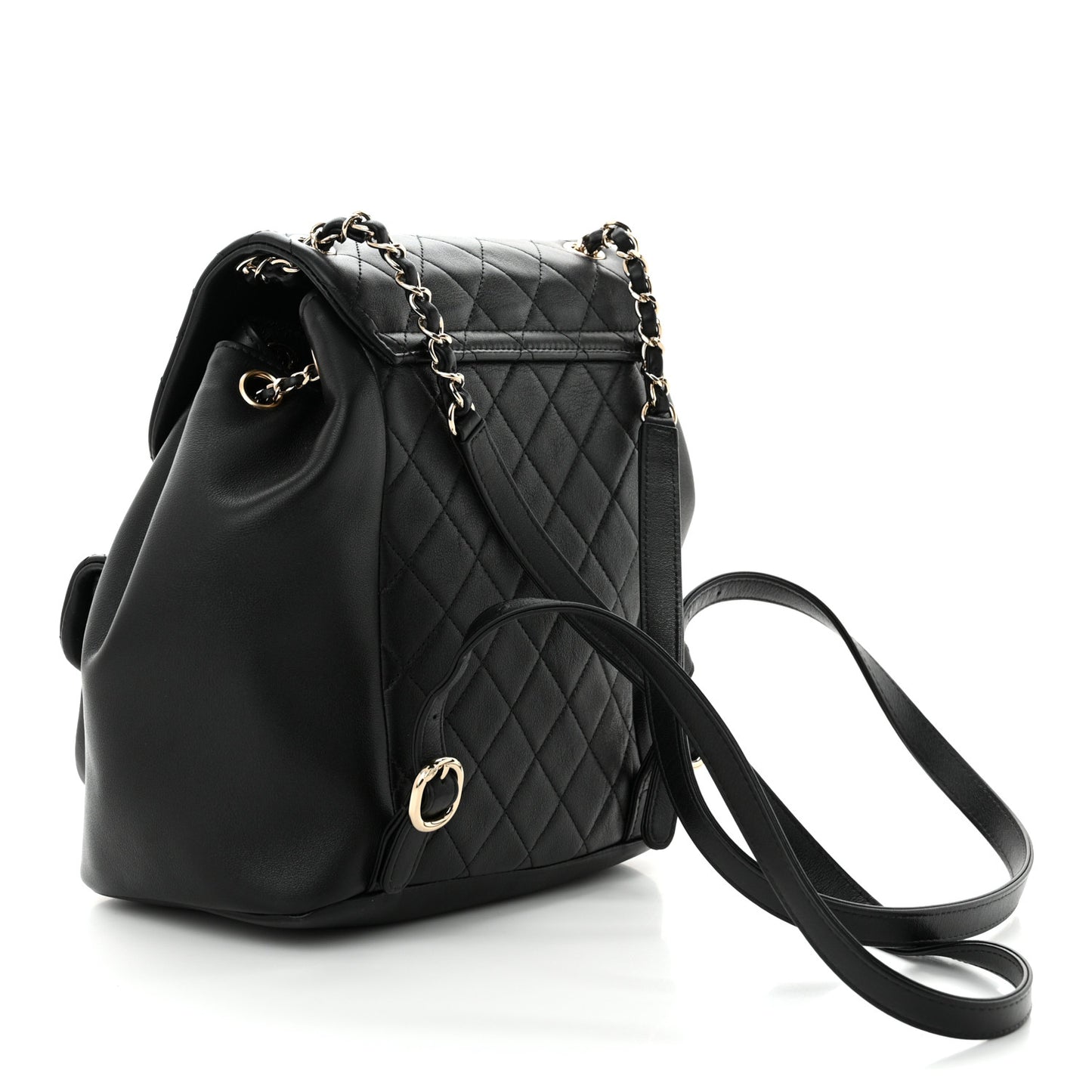 Lambskin Quilted Large Duma Drawstring Backpack Black