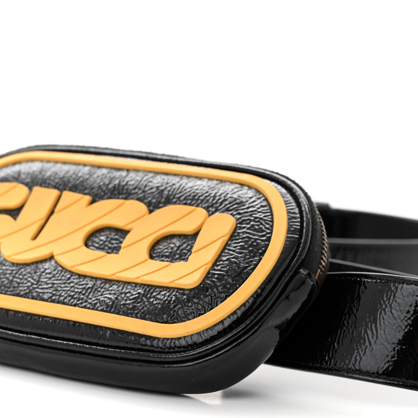 Patent Rubber Game Patch Logo Belt Bag 95 38 Black