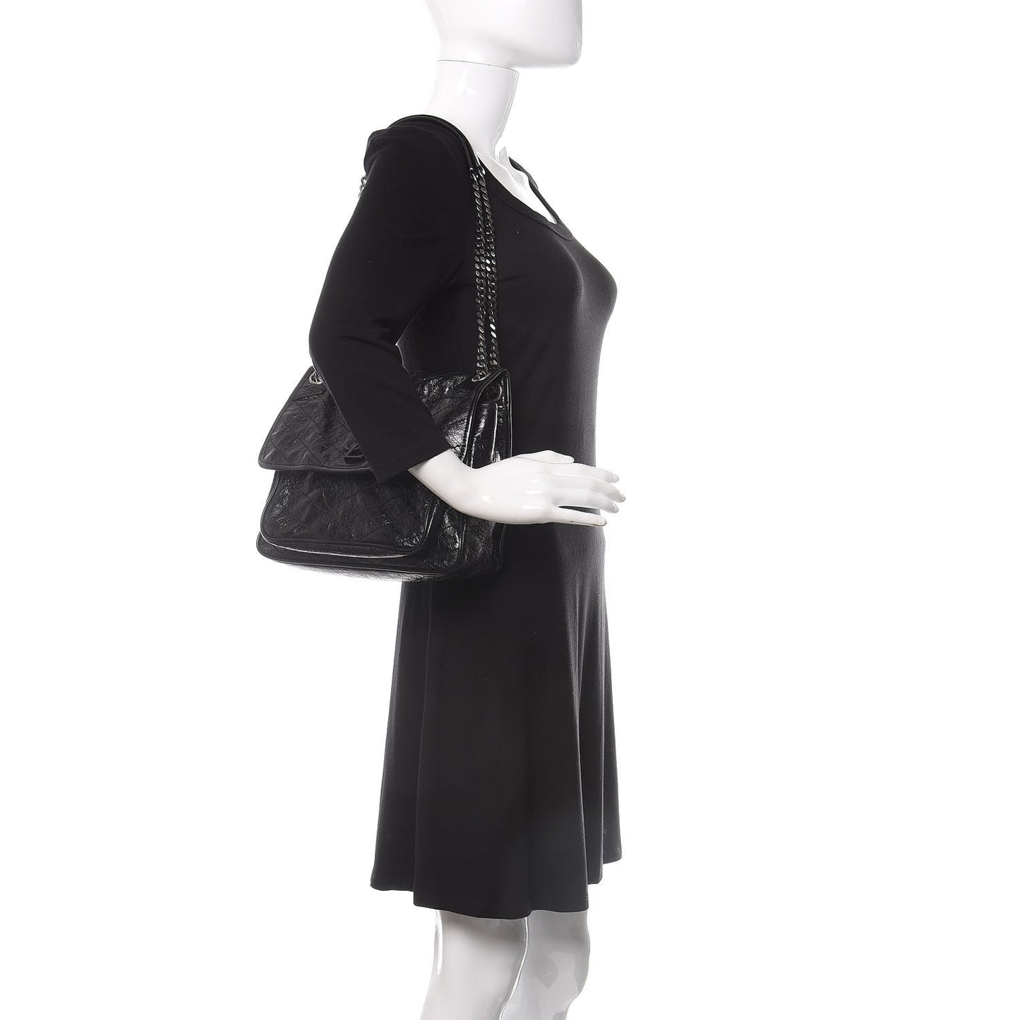 Crinkled Calfskin Matelasse Monogram Medium Niki Chain Satchel Black