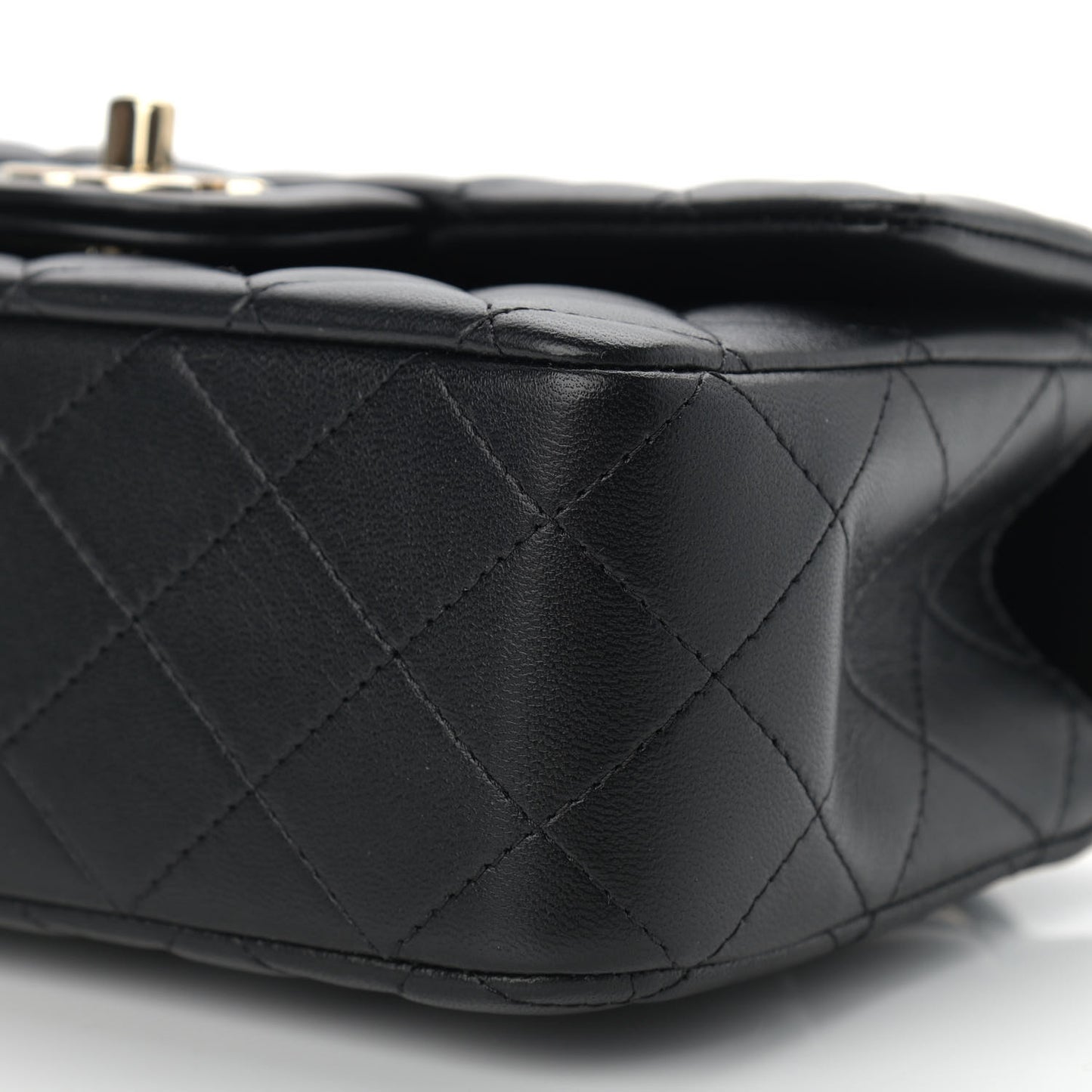 Lambskin Quilted Mini Top Handle Rectangular Flap Black