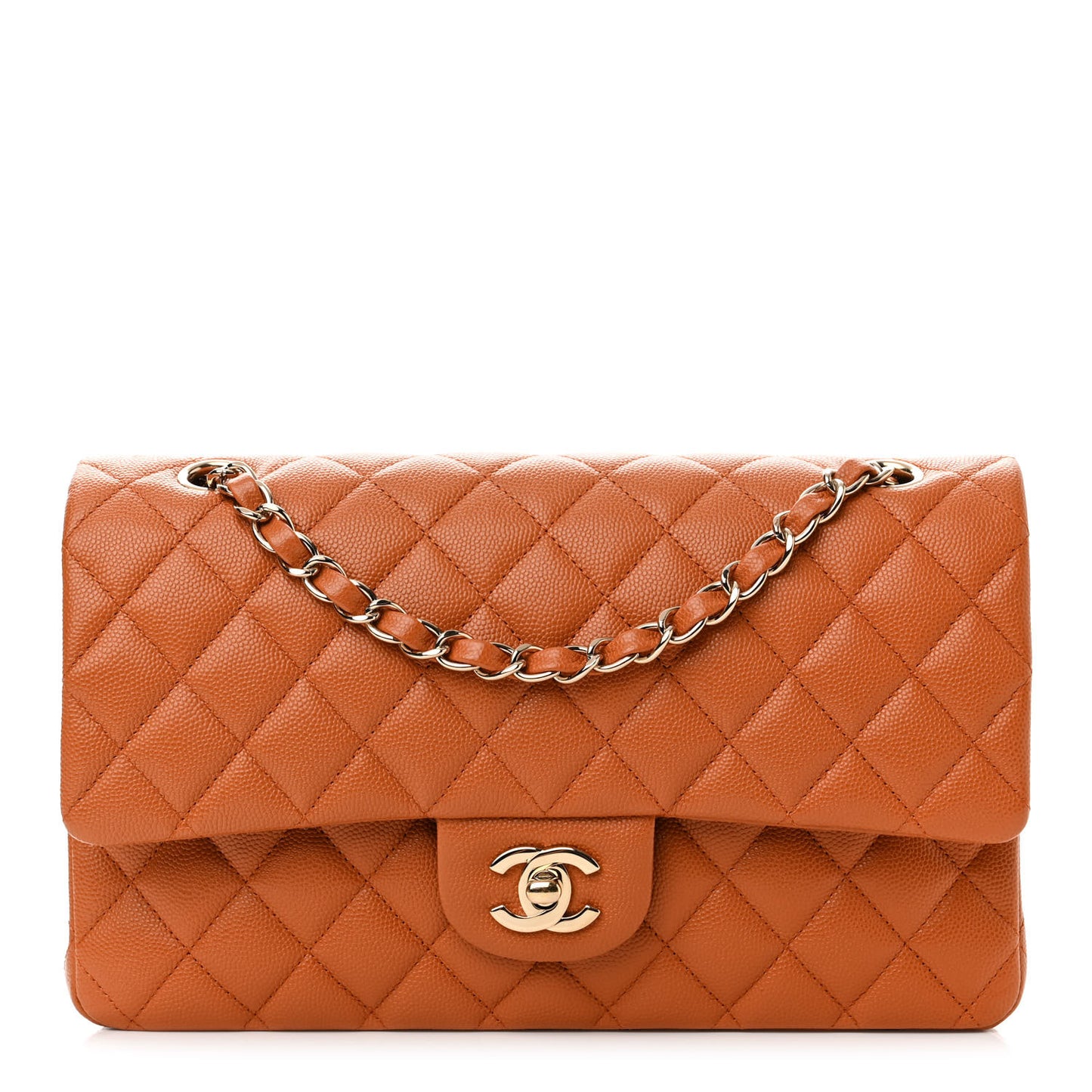 Caviar Quilted Medium Double Flap Light Brown
