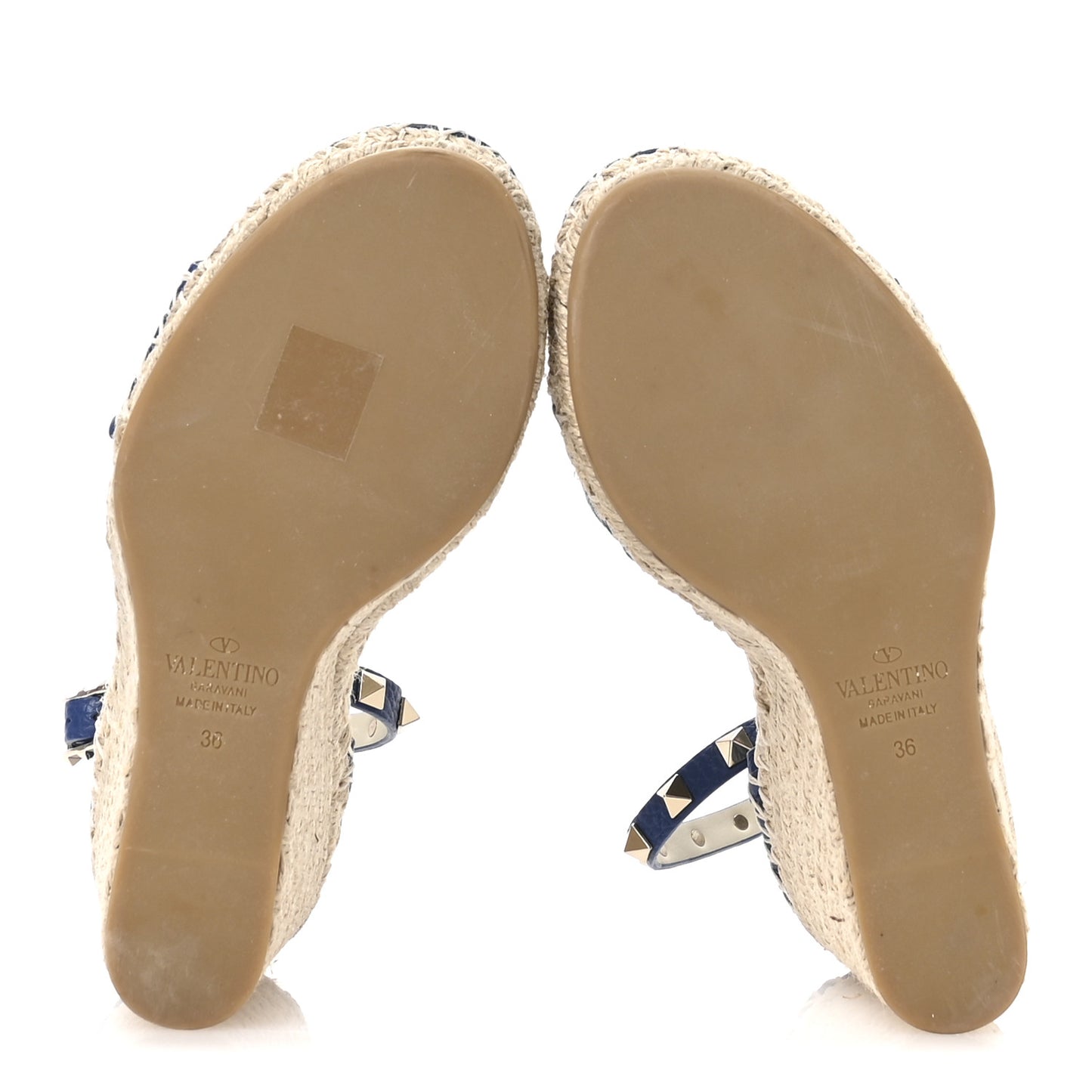 Grained Calfskin Rockstud Ankle Strap Espadrille Wedge Sandals 36 Baltique