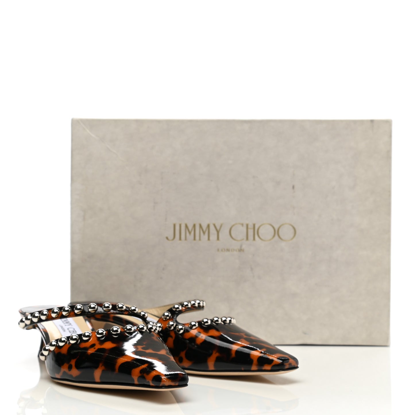 Patent Leopard Print Embellished Ros 35 Pumps 37 Cognac