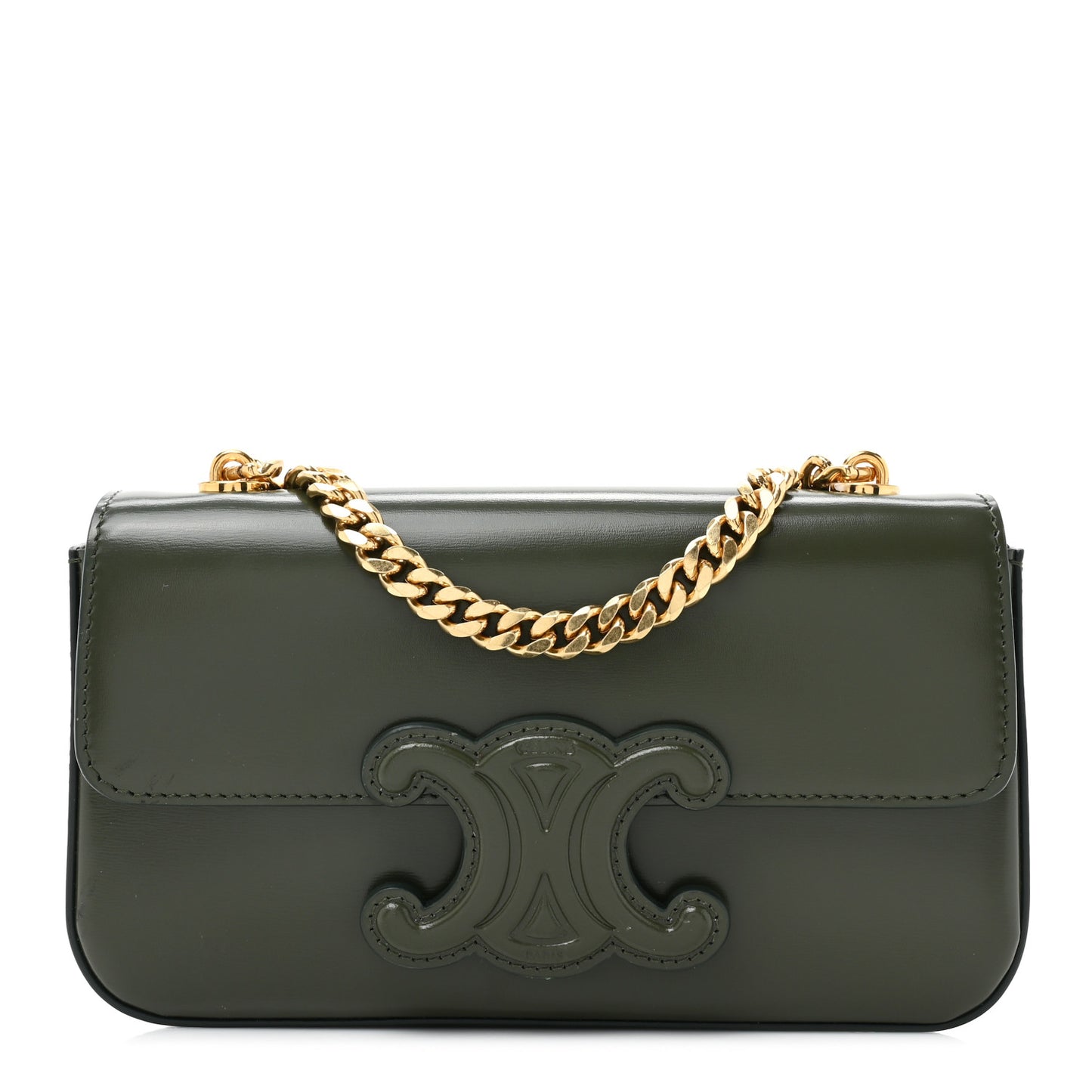 Shiny Calfskin Cuir Triomphe Chain Shoulder Bag Dark Olive
