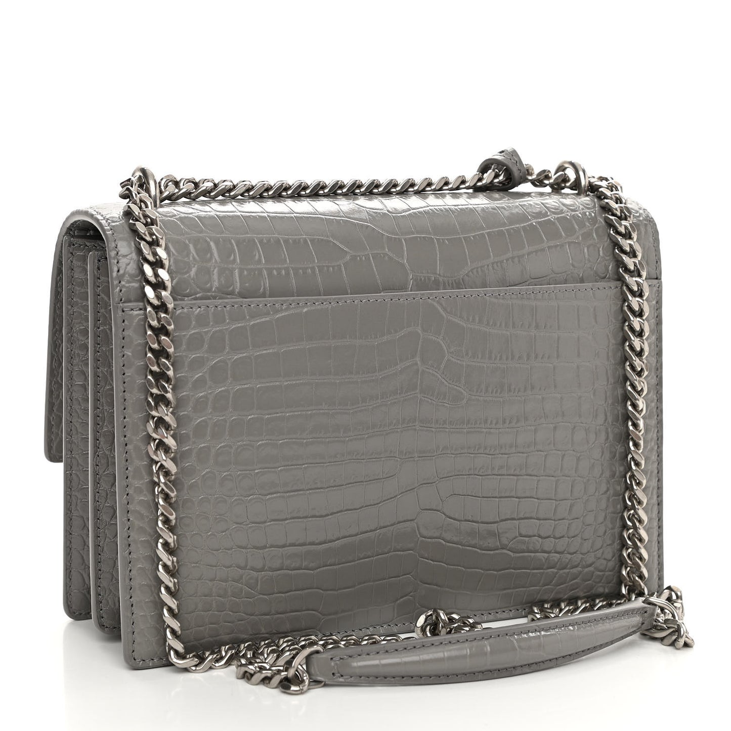 Calfskin Crocodile Embossed Medium Monogram Sunset Gris Perle