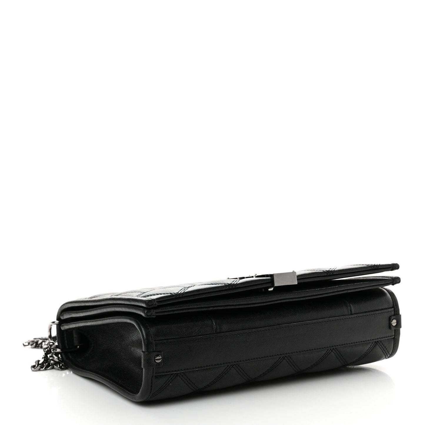 Lambskin Diamond Quilted Becky Chain Wallet Black
