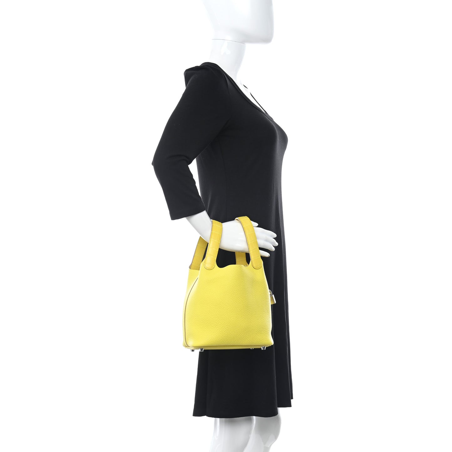Taurillon Clemence Matte Alligator Picotin Lock Touch 18 PM Mimosa