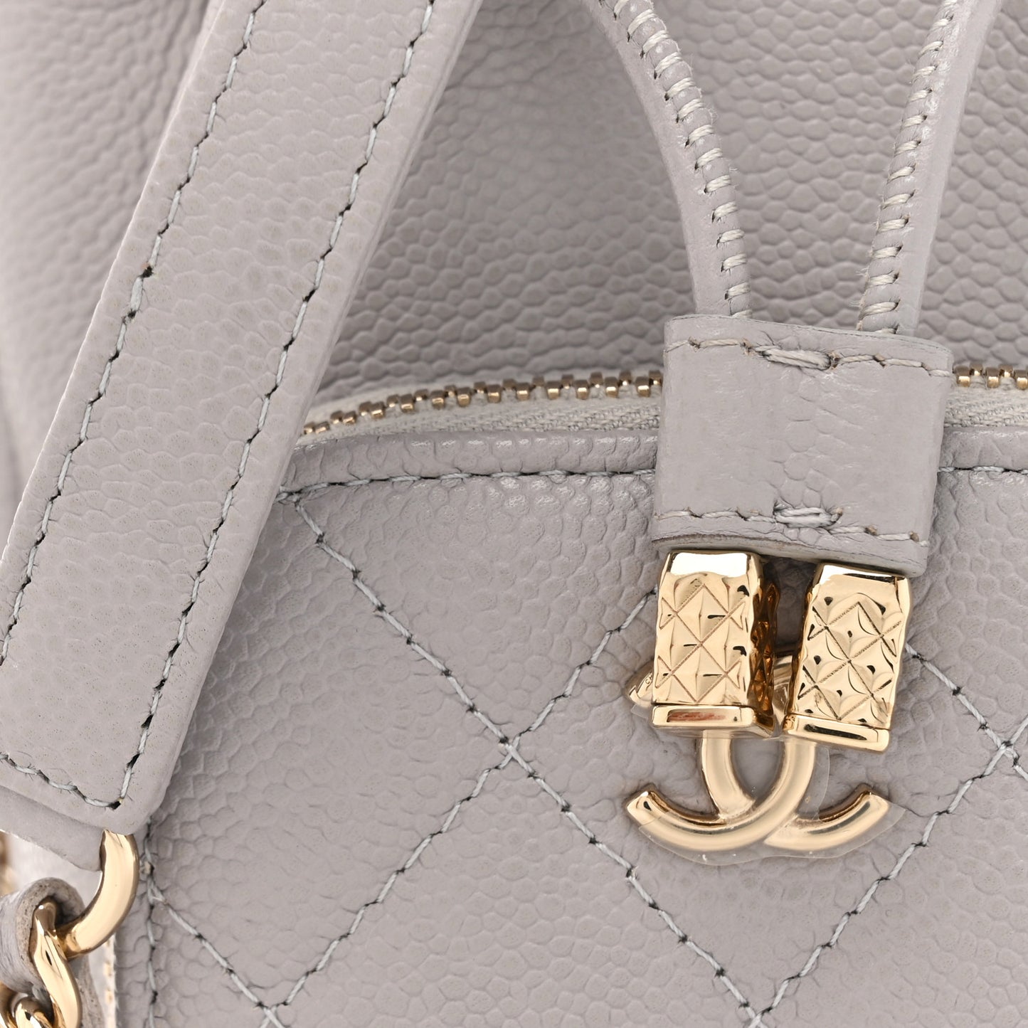 Caviar Quilted Mini CC Pocket Bucket Bag Grey