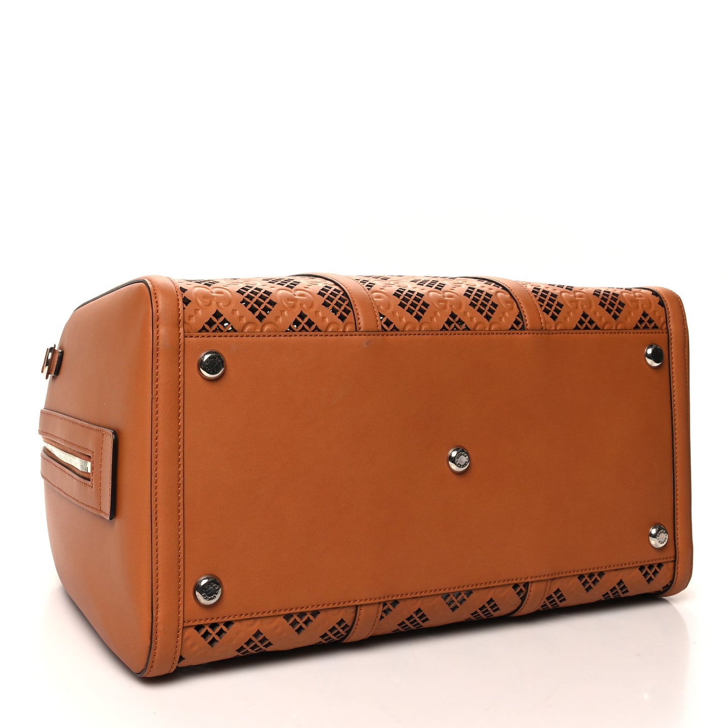 Calfskin Cut Out GG Embossed Medium Duffle Bag Harness Brown