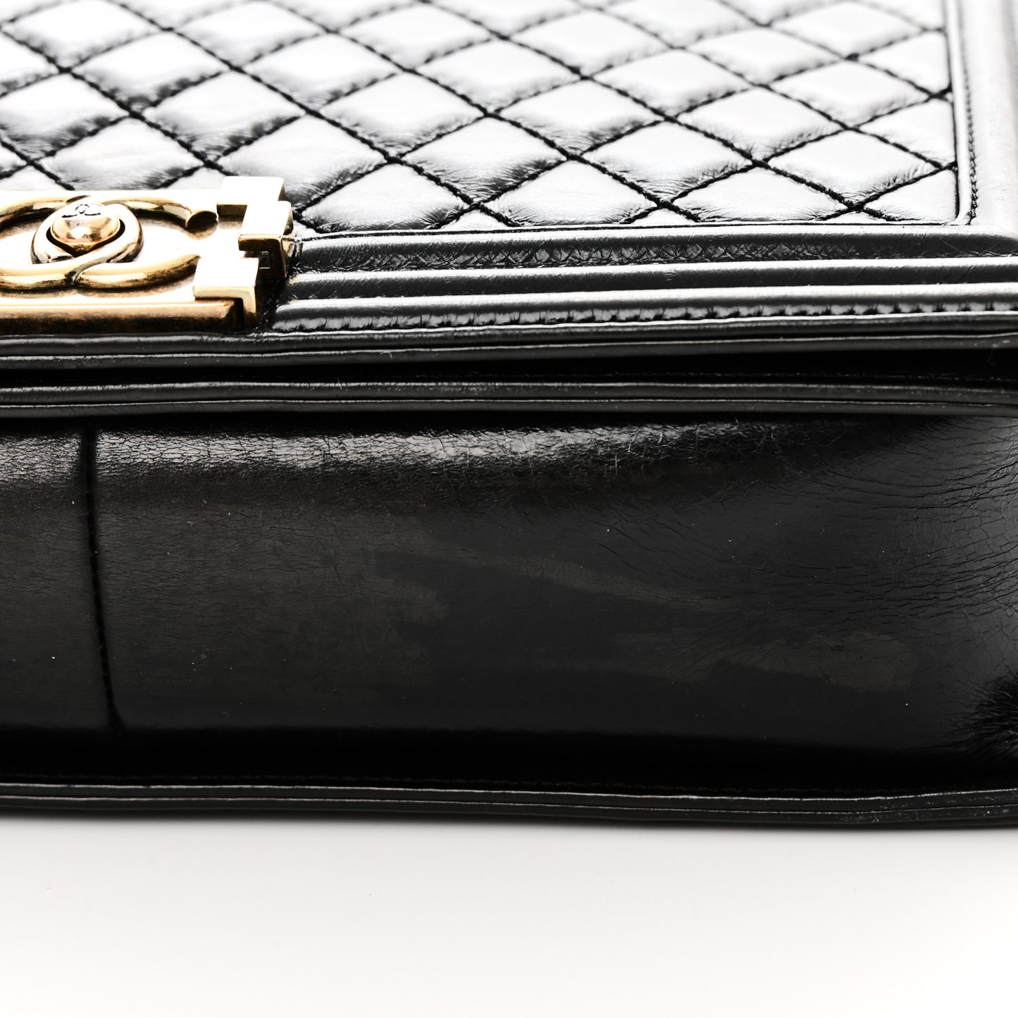 Glazed Calfskin Quilted Large Boy Flap Black