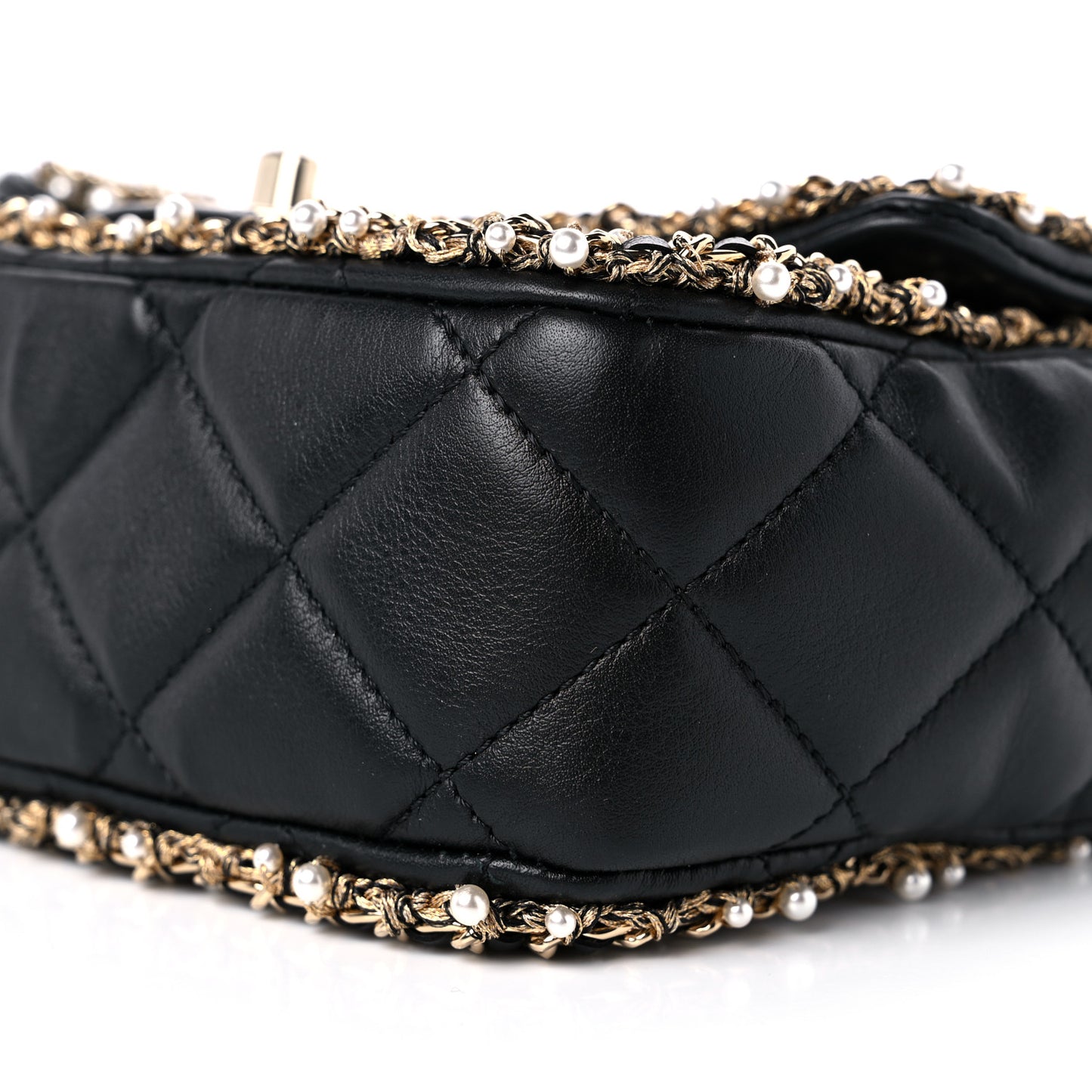Lambskin Quilted Pearl Edge Mini Rectangular Flap Bag Black