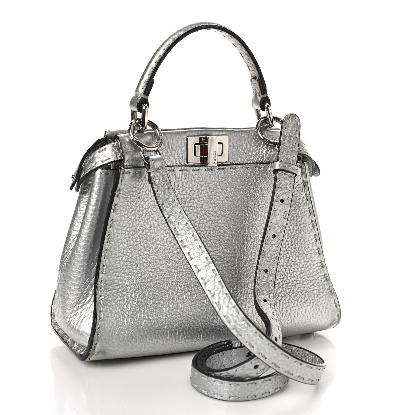 Cuoio Romano Lux Selleria Mini Peekaboo Iconic Satchel Argento