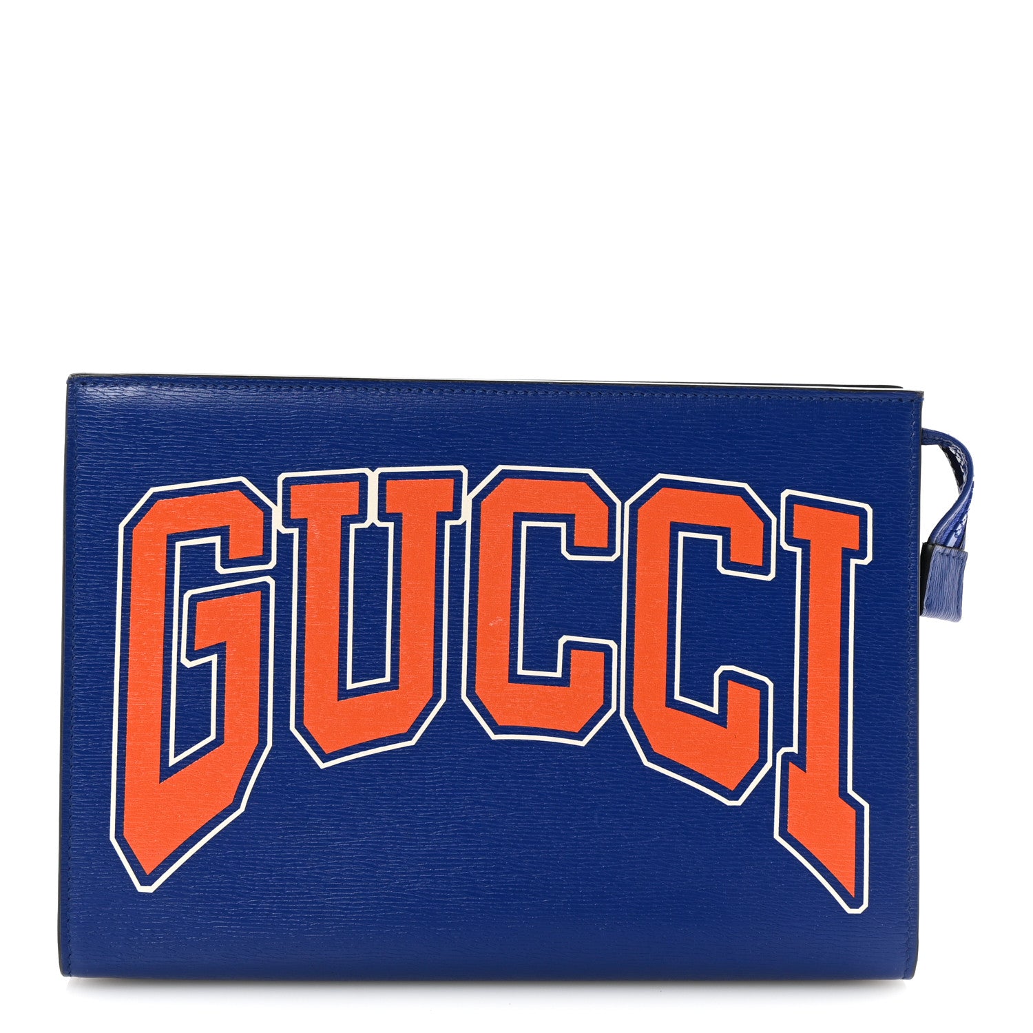 Gucci New Shanghai Calfskin Interlocking G Logo Wristlet Pouch Cobalt Blue Orange 1 of 6