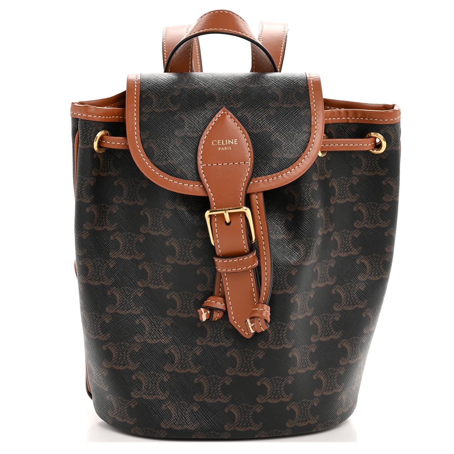celine mini backpack folco in triomphe canvas and calfskin CELINE - Mini Backpack Folco In Triomphe Canvas And Calfskin Leather - Brown